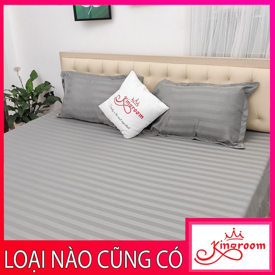 Bộ ga gối 3 món vải cotton lụa sọc trơn 925 Shop Kingroom chuyên ga giường cao cấp