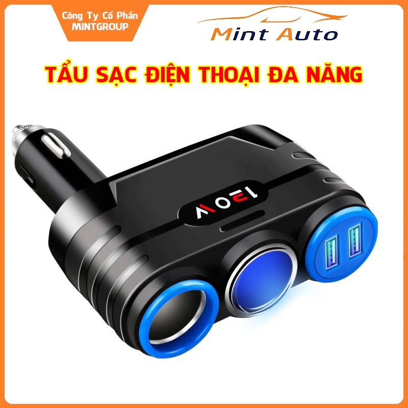 Tẩu Sạc Ô Tô, Xe Hơi Đa Năng 3 Trong 1 Tích Hợp Cầu Chì Và Chip Thông Minh Cao Cấp