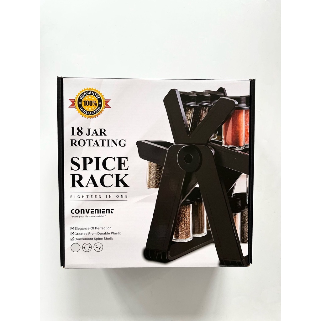 Hộp Thủy Tinh Đựng Gia Vị 18 Ngăn Có Bánh Xe Xoay Tiện Dụng