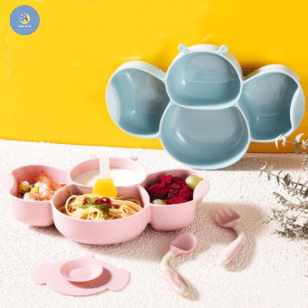 Khay ăn dặm 4 ngăn hình con ong có đế chống trượt Cho bé