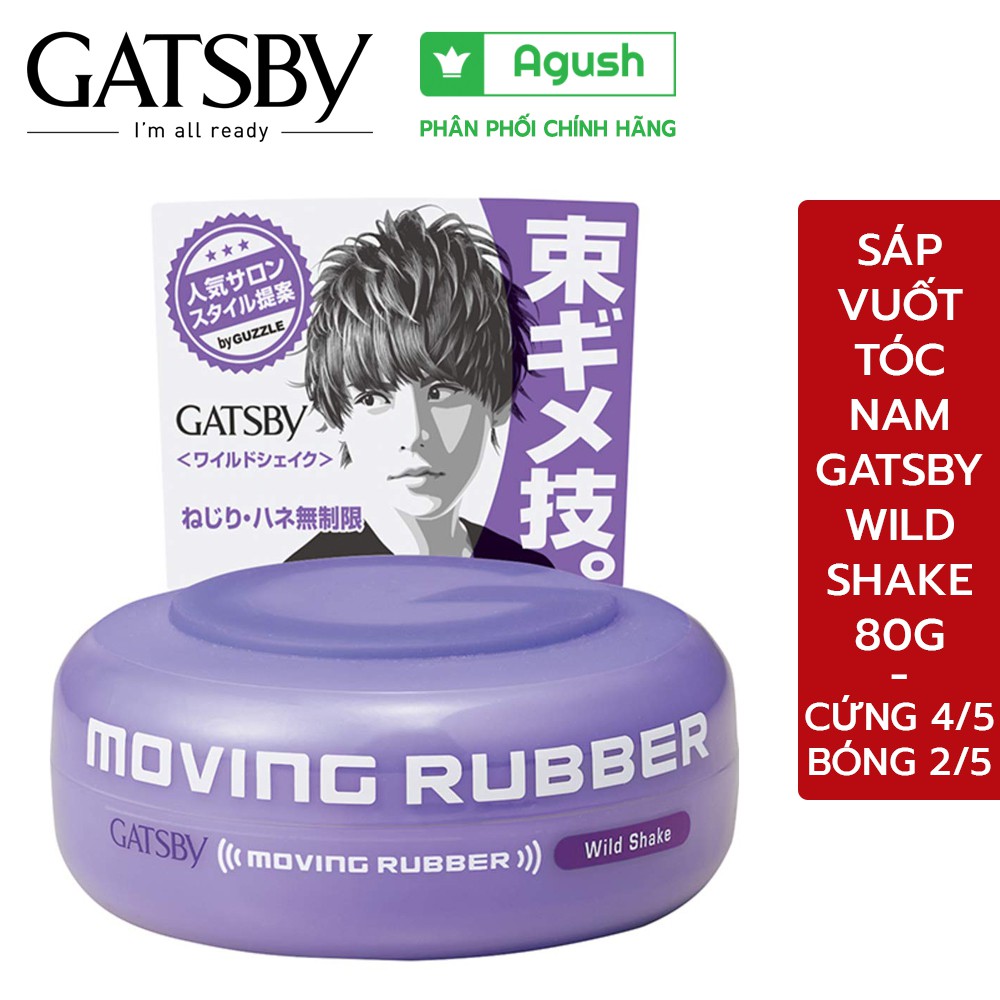 Sáp vuốt tóc nam Gatsby cứng thơm chính hãng cao cấp nhật Moving Rubber Wild Shake 80g bóng giữ nếp gốc nước không bết