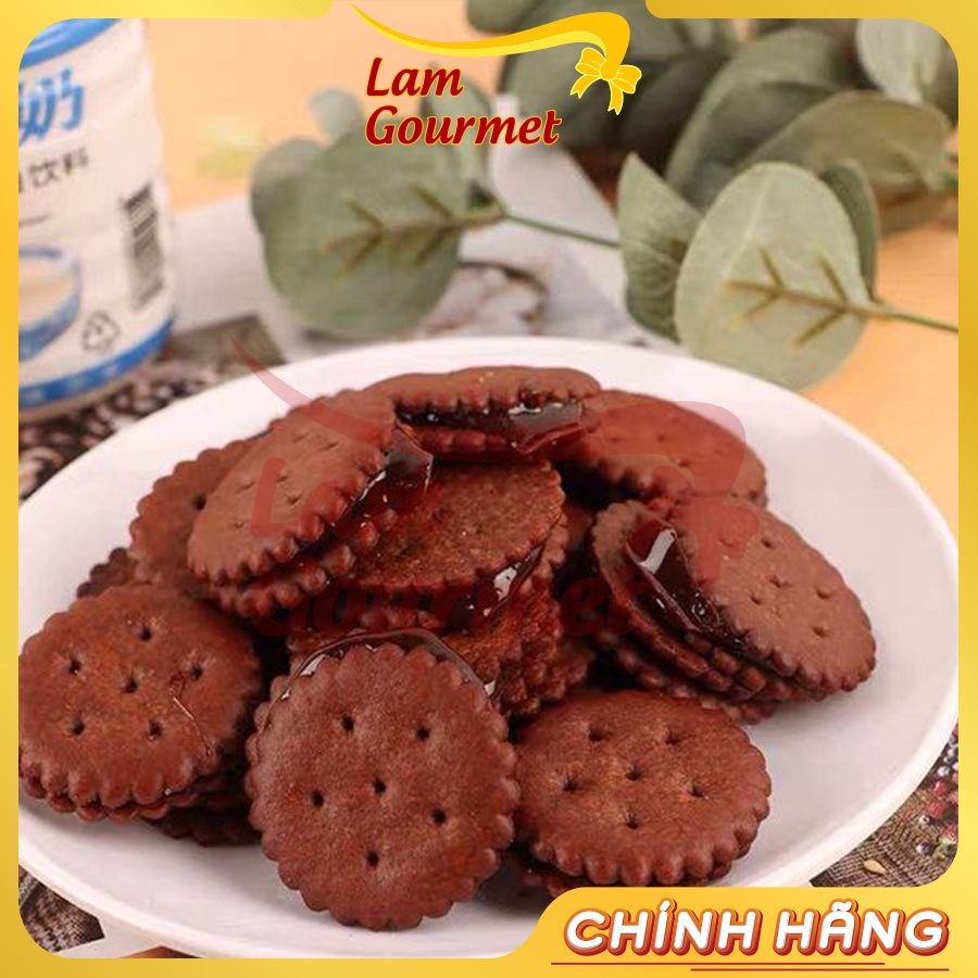 Bánh Socola Quy Bơ Ngon Giòn Tròn Kẹp Nhân Kem Mạch Nha Đài Loan 180g - Lam Gourmet