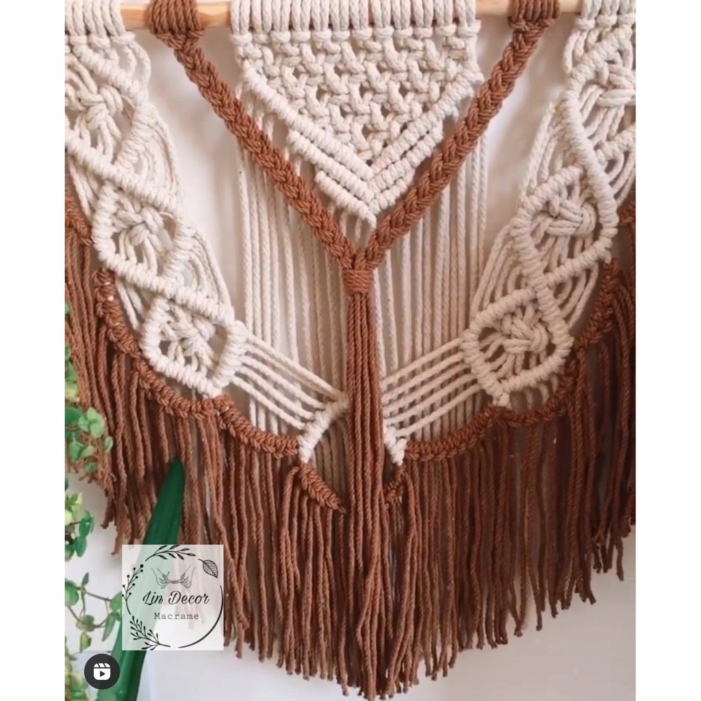 Macrame Treo Tường Màu Trắng Mix Nâu Tây Trang Trí Decor Nhà Cửa,Homestay,Phòng Khách...