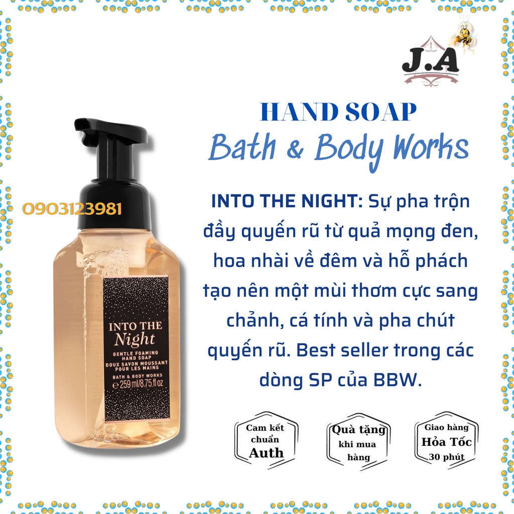 Bộ Sản Phẩm INTO THE NIGHT Xịt Thơm, Lotion, Sữa Tắm, Nước Rửa Tay, Kem Tay Bath and Body Works