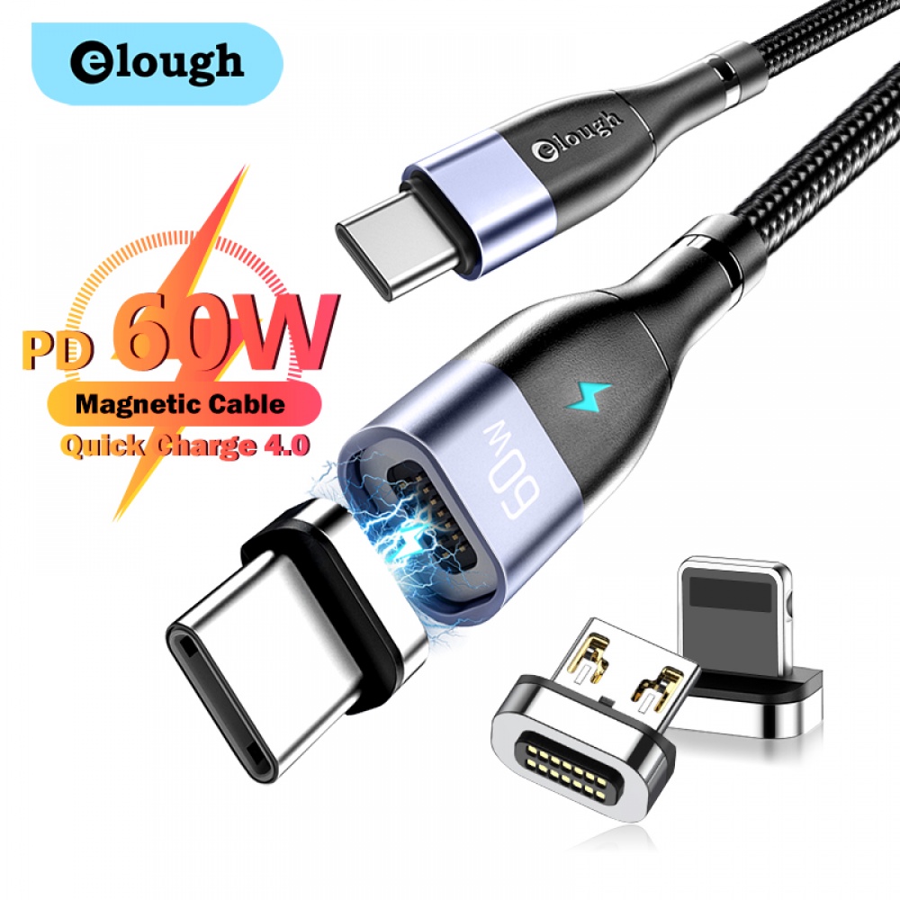 Dây cáp sạc nhanh từ tính ELOUGH 60W PD đầu cắm USB sang micro USB/loại C/