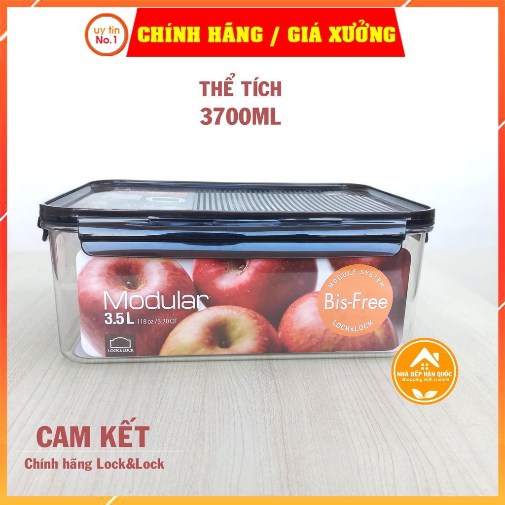 Hộp nhựa đựng thực phẩm, hộp đựng thức ăn Lock and Lock Bisfree Modular LBF407 3500ml - màu nâu