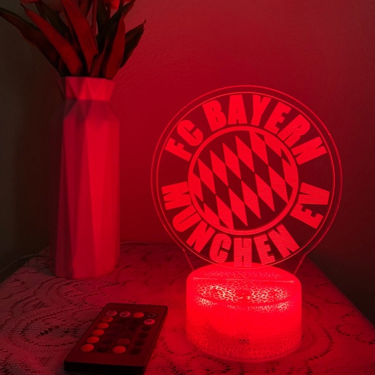 Đèn Ngủ Led 3D Logo CLB Bóng đá Bayern Munchen | 16 Màu + Remote | Đèn Led 3D Bayern Munchen trang trí phòng ngủ, để bàn
