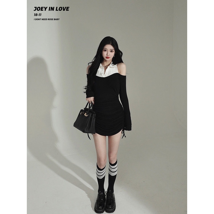 COZOK Đầm Tay Dài Cổ POLO Thời Trang Trẻ Trung