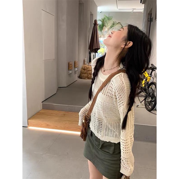 MS901 Áo len lỗ mongtoghi cổ tròn croptop
