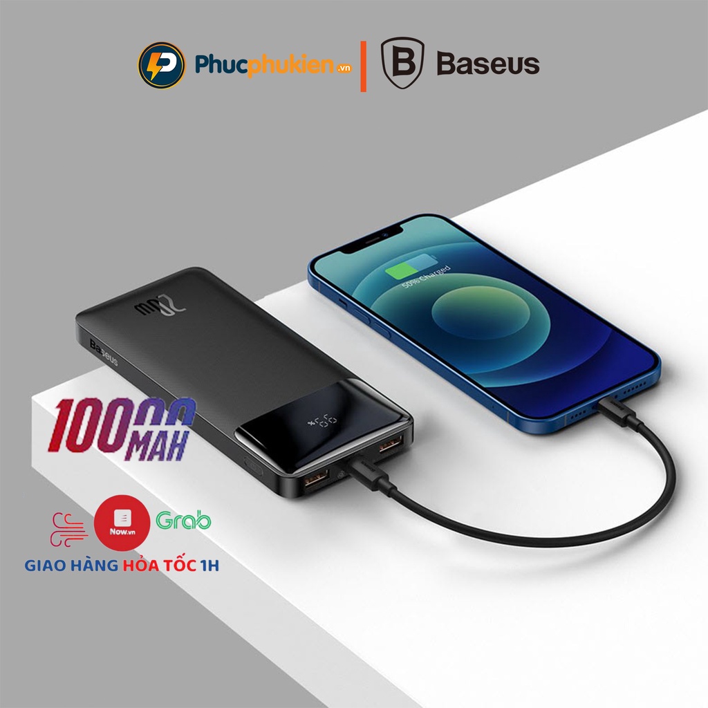Sạc dự phòng 10000mah Baseus Bipow hỗ trợ sạc nhanh 15w 2 chiều - Phúc Phụ Kiện HCM Bảo hành 12 tháng 1 đổi 1