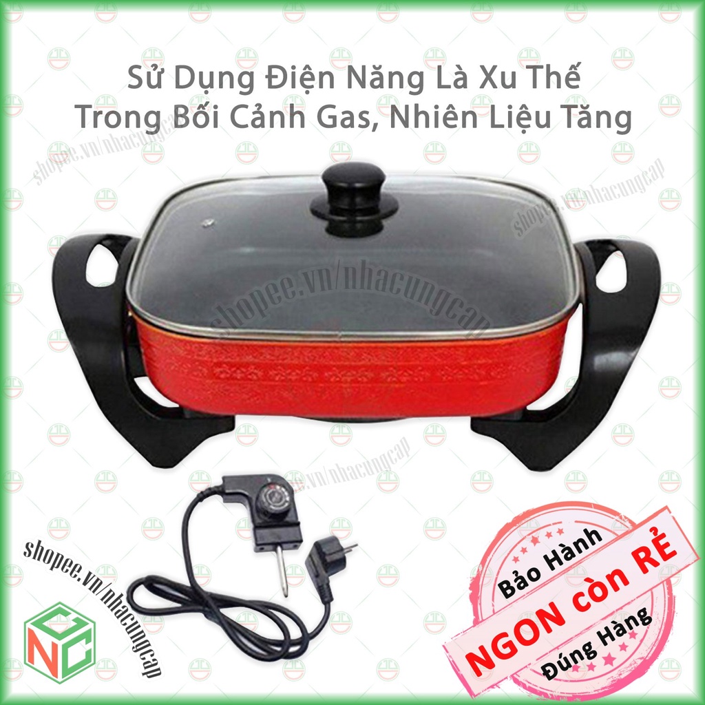 [KhoNCC] Nồi Lẩu Điện Đa Năng - Hình Vuông Cỡ Lớn 5 Lít, Chiên Xào Hầm Luộc Rán - Chống Dính Lau Chùi Dễ Dàng - NLVQ-540