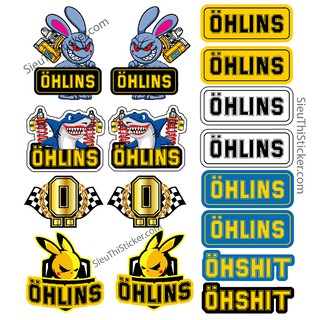 Combo 32 hình (16 cặp) tem dán decal chống nước logo Ohlins trang trí dán xe máy, nón bảo hiểm, được cắt sẵn tiện lợi