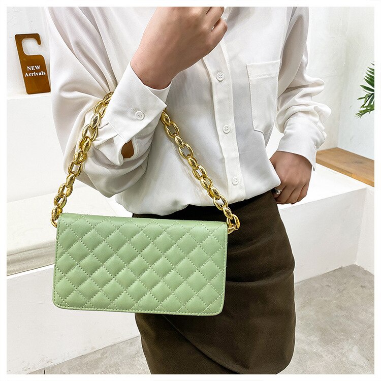 Túi đeo vai JASMIN NOIR phẳng và nhỏ kẻ sọc với dây xích thời trang cho nữ