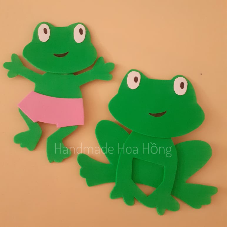 2 hình con ếch đáng yêu bằng giấy xốp, 2 size - hình trang trí hộp đựng bút, thiệp, bao lì xì, dán góc học cho bé....