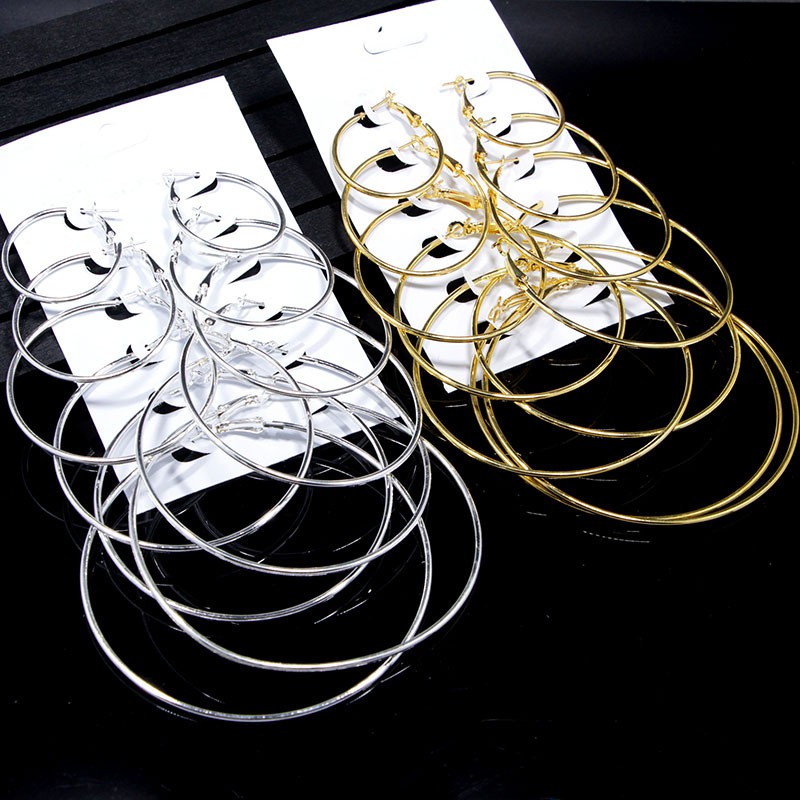 Set 6 bông tai tròn thiết kế đơn giản cá tính cho nữ