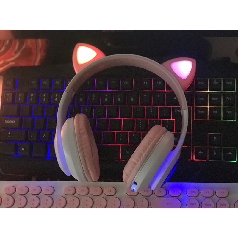 Tai nghe bluetooth không dây tai mèo có đèn led - Headphone chơi game