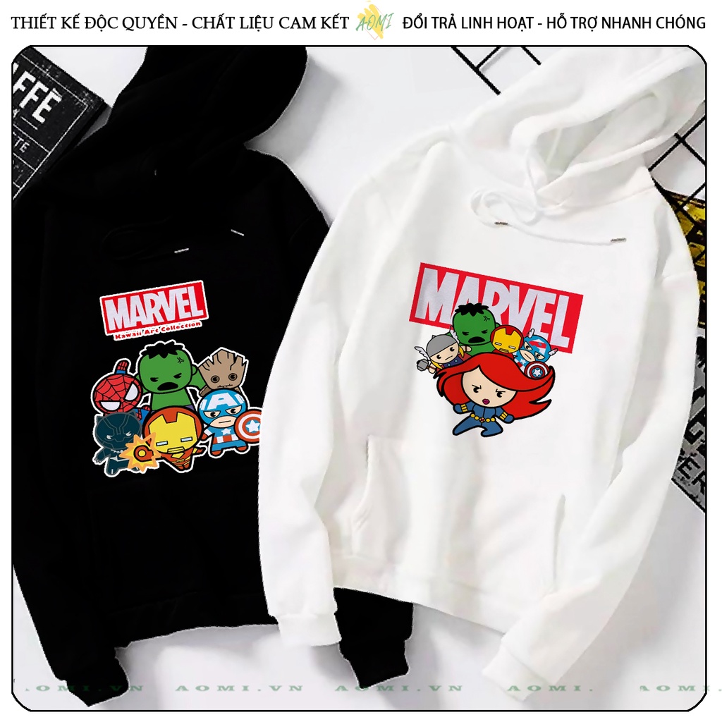 Áo khoác Nỉ Bông HOODIE Avengers Kids MCU tay dài da cá mũ trùm đầu unisex full size AOMIVN