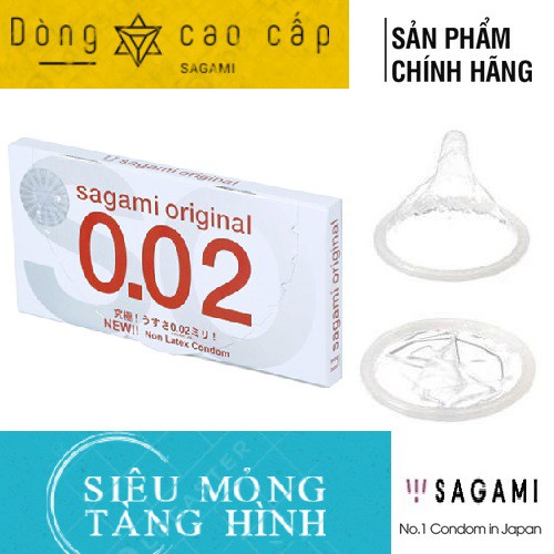 Bao cao su Sagami 002 Siêu Mỏng [CHÍNH HÃNG],2 bao, BCS Sagami size 56mm, mỏng tang, trong suốt, nhập cuộc khẩn trương