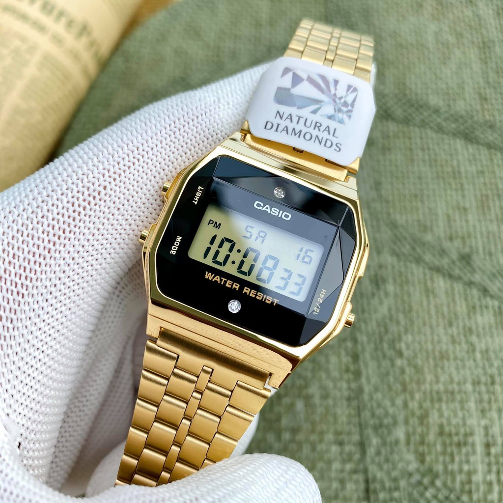 Đồng hồ nam nữ Casio A159WGAD và LA670 kim cương vàng dây kim loại chính hãng cao cấp giá rẻ
