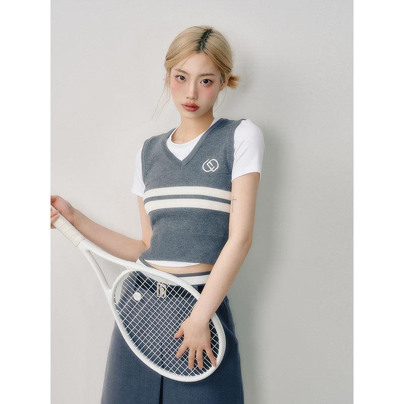 Áo Dệt Kim Hai Dây Thêu Logo Phong Cách Retro Dành Cho Nữ