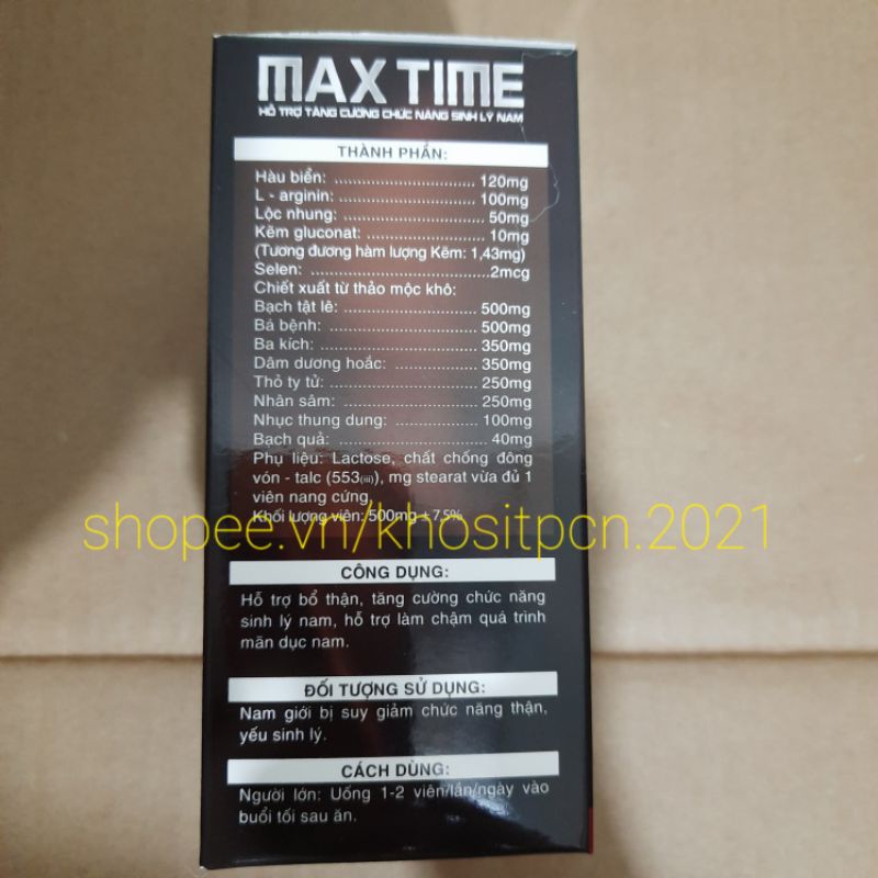 Viên bổ thận hàu biển MAXTIME - Tinh chất hàu biển ,ba kích - bổ thận nam Max time tăng cường chức năng sinh lý nam giới
