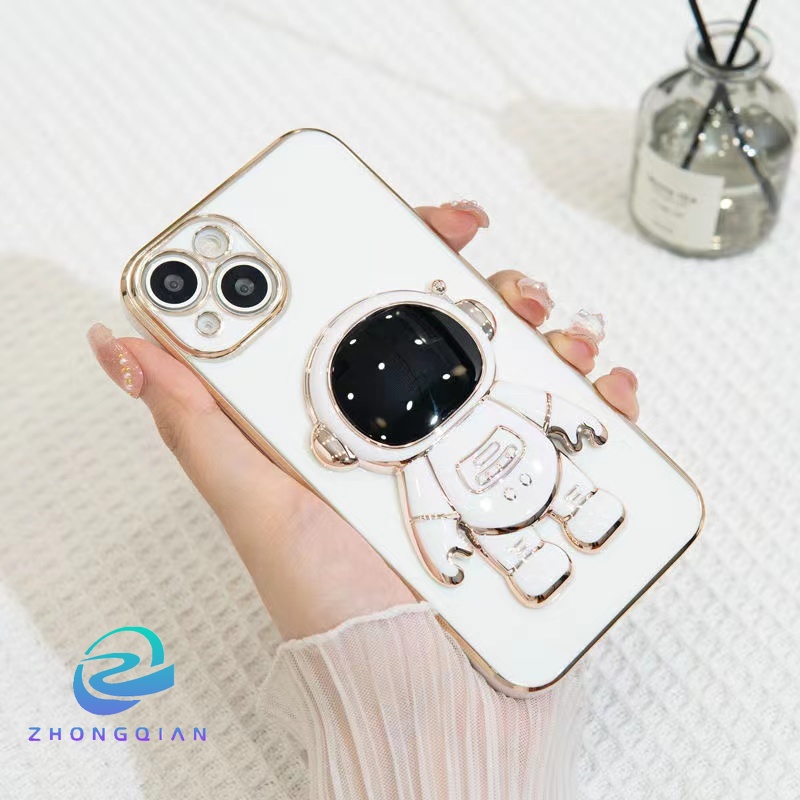 Ốp Điện Thoại Dẻo Mạ Màu Chống Sốc Hình Phi Hành Gia Sang Trọng Cho iPhone 13 12 Mini 11 Pro XS Max X XR