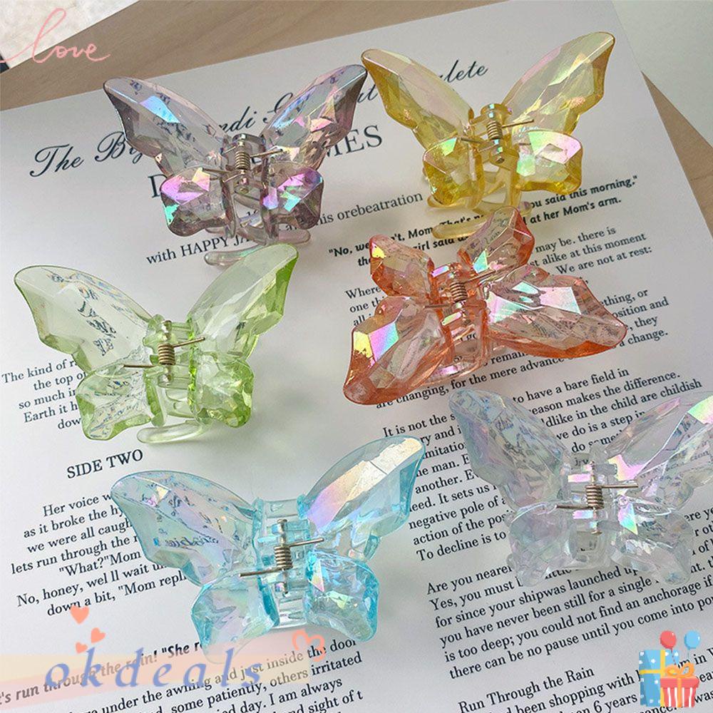 ღOKDEALSღ Sweet Butterfly Hair Claws Acrylic Hair Clip Laser Colorful Hairpin Women Accessories Headwear Summer Transparent Grabs/Multicolor