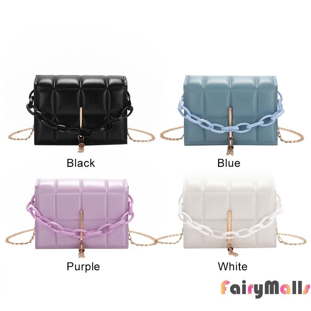Vintage Women Pure Color Chain PU Shoulder Bag Casual Ladies Tassel Handbag