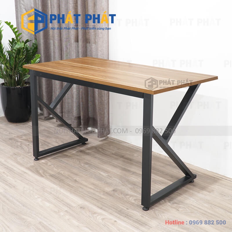 Bàn văn phòng Phát Phát chân sắt chữ K 1.2 x 0.6m, bàn gỗ MFC chân sắt làm việc, học sinh sinh viên giá rẻ - BCK6161