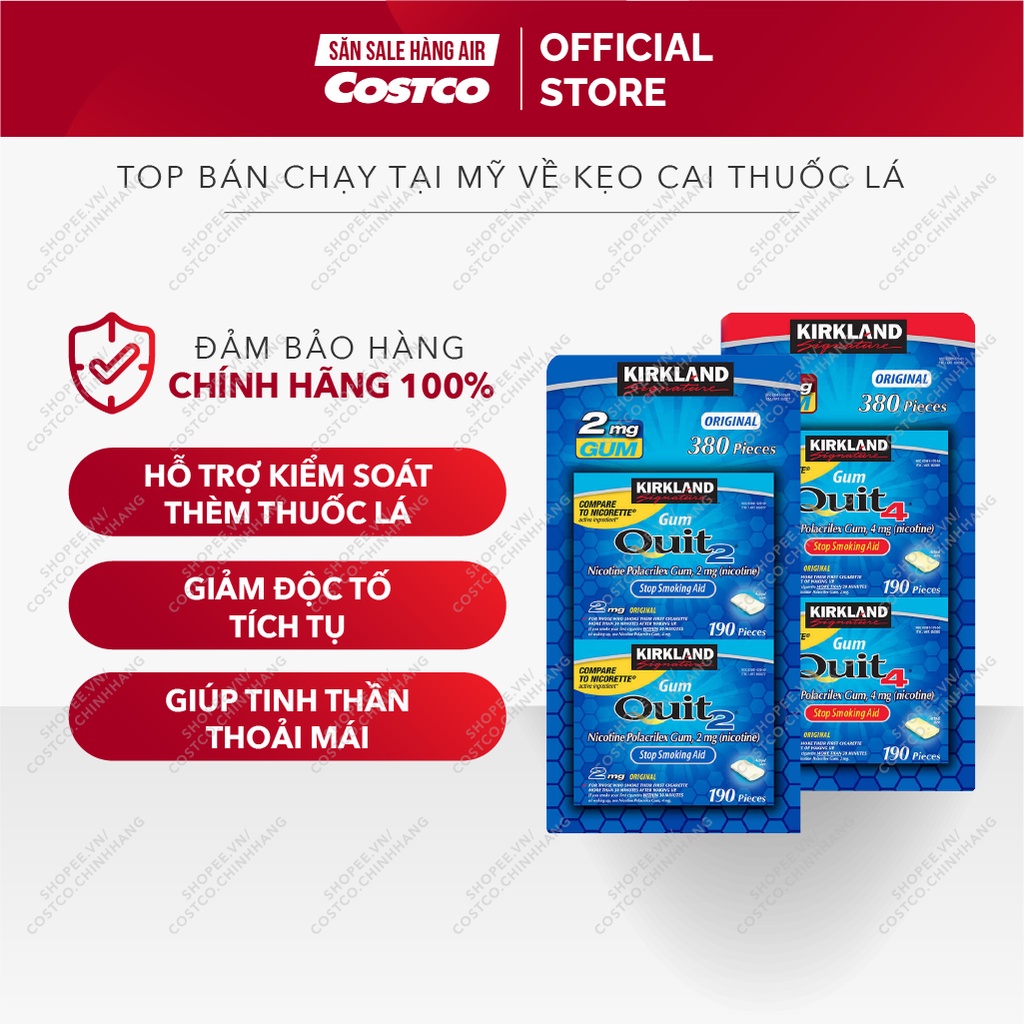 Kẹo cao su cai thuốc lá [Đủ bill] Kirkland Gum Quit 190 viên Của Costco Mỹ