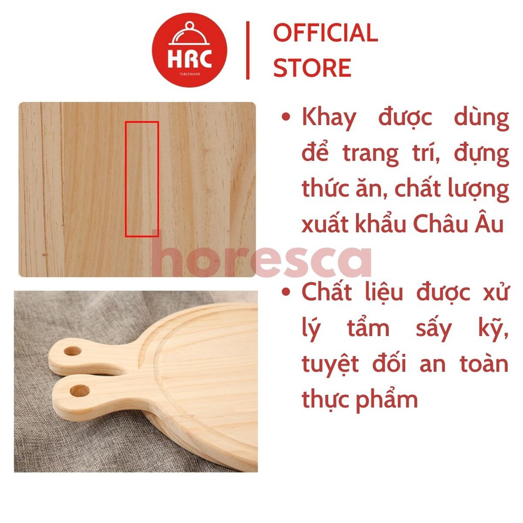 Khay gỗ đựng đồ ăn, pizza, thớt gỗ tròn có tay cầm cao cấp