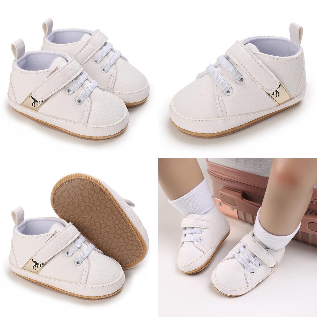 Giày Thể Thao Dây Rút Màu Trắng Thoáng Khí Chống Đá Cho Bé 0-12 Tháng Tuổi Mới