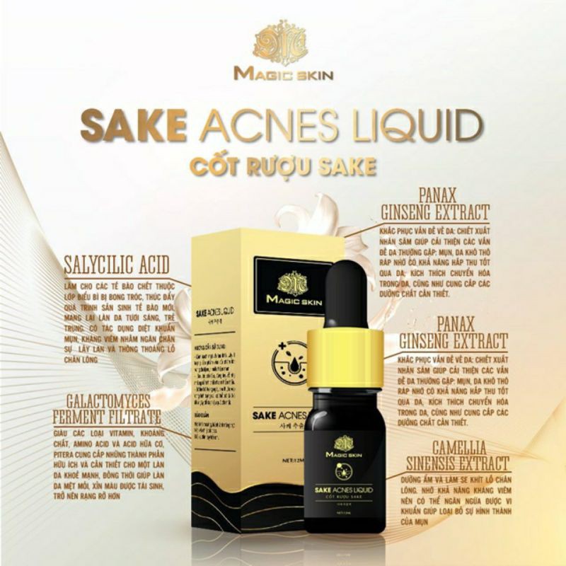 SERUM Mụn KHÔNG SƯNG cốt rượu sake Sake Acnes Liquid CHÍNH HÃNG Magic Skin