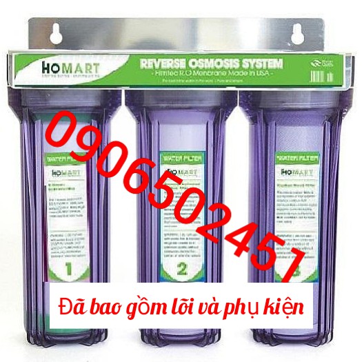 BỘ 3 CỐC LỌC TRONG TÍM  10 INCH LỌC NƯỚC SINH HOẠT  +GIÁ ĐỠ +TAY VẶN CỐC