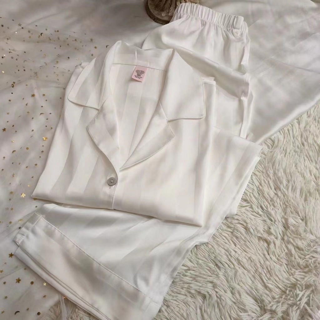 Bộ Đồ Ngủ Lụa Satin Tay Dài Dáng Rộng In Chữ Thời Trang Thu Đông Cho Nữ Size M-5XL
