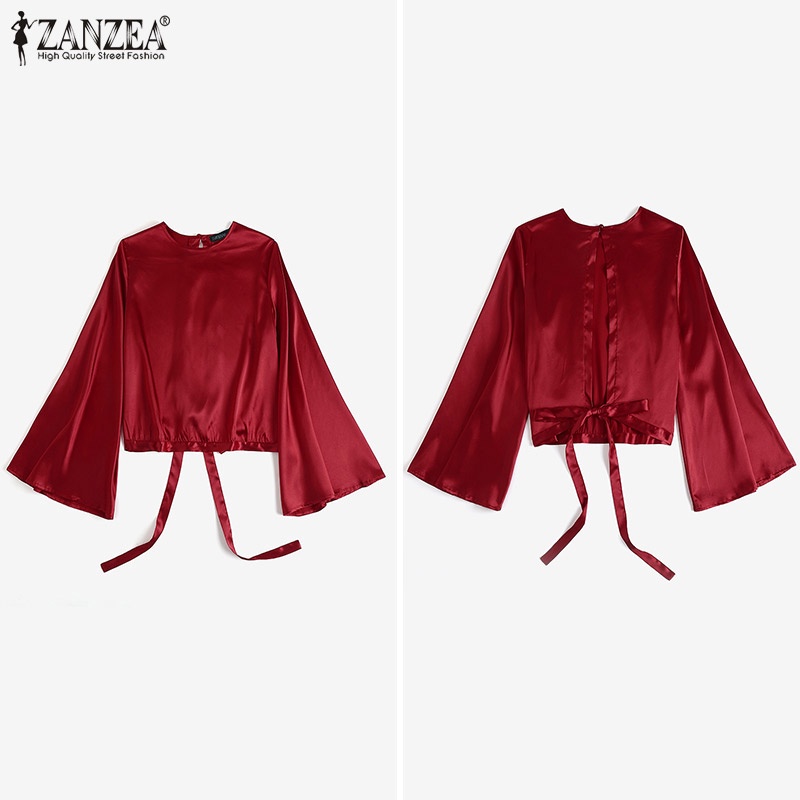 Áo kiểu ZANZEA nữ cổ tròn tay loe cài nút sau lưng phong cách châu âu thời trang