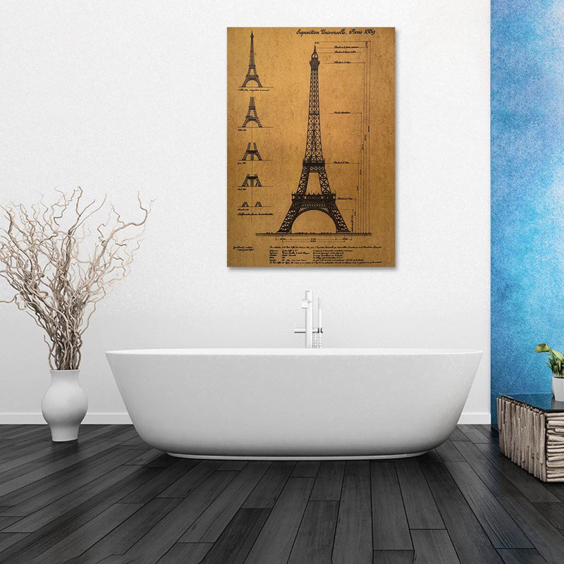 Eiffel Tower nostalgic retro kraft paper poster indoor bar cafe