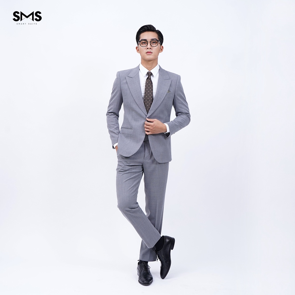 Vest nam xám nhạt, suits sartorial, 1 khuy 2 túi, chuẩn form Smart Suits