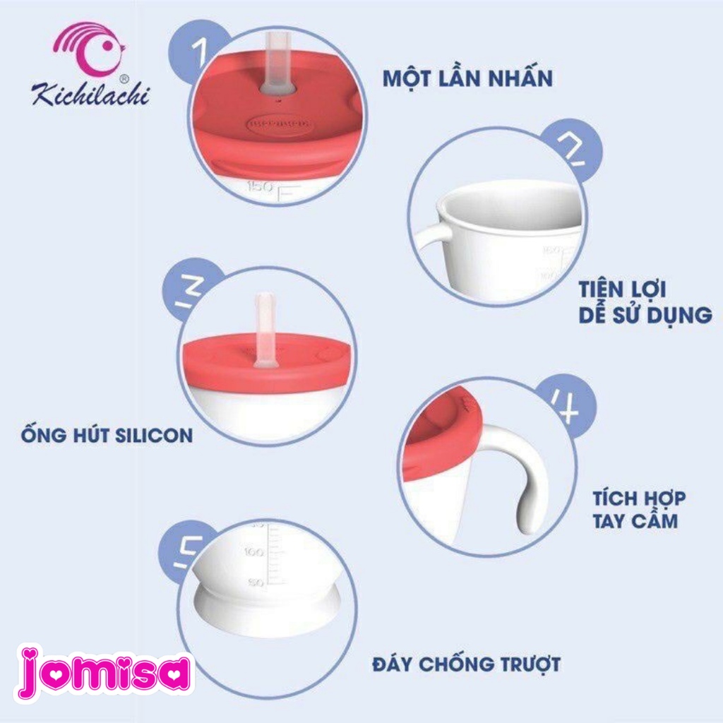 Cốc tập uống tập hút 3 giai đoạn Kichilachi cho bé có vạch chia 150ml JOMISA AD15