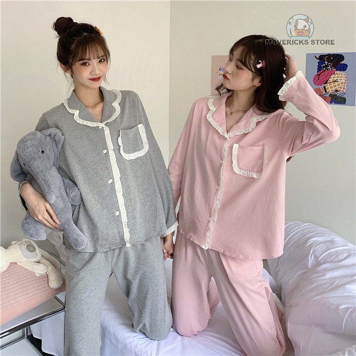 Bộ đồ ngủ tay dài phong cách Hàn Quốc đáng yêu thời trang xuân thu cho nữ