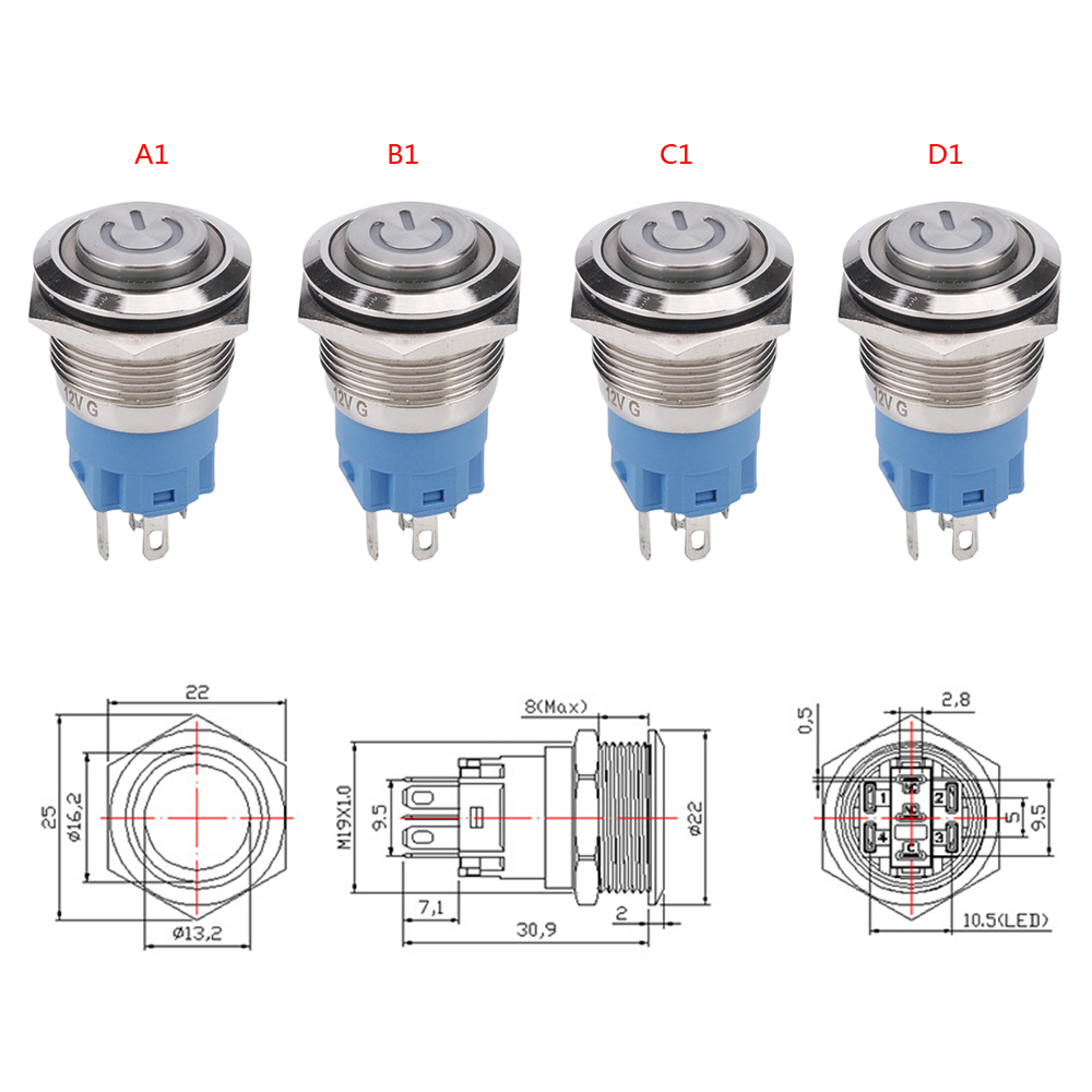 Công Tắc Nhấn Nút Bấm Đèn Led 19mm 250v | BigBuy360 - bigbuy360.vn