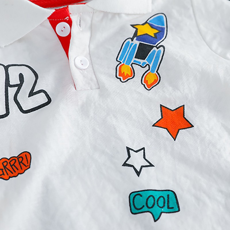 ❀1-3T/2Pcs/Children Summer Lapel Cartoon Printed Long Sleeve T-shirt Casual Tops+Pants