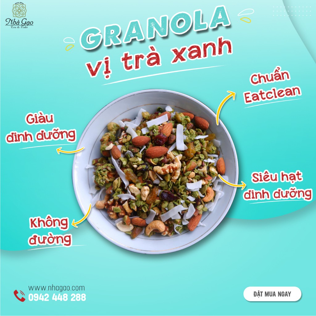 Granola vị trà xanh siêu hạt dinh dưỡng Nhà Gạo