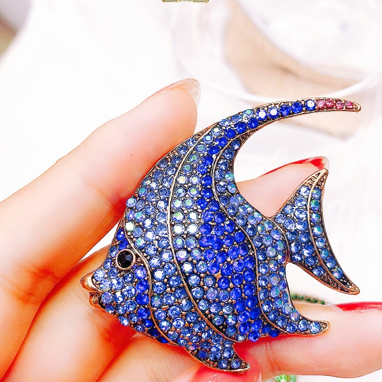 Ghim Cài Áo Hình Cá Đại Dương Đính Đá Thời Trang Âu Mỹ