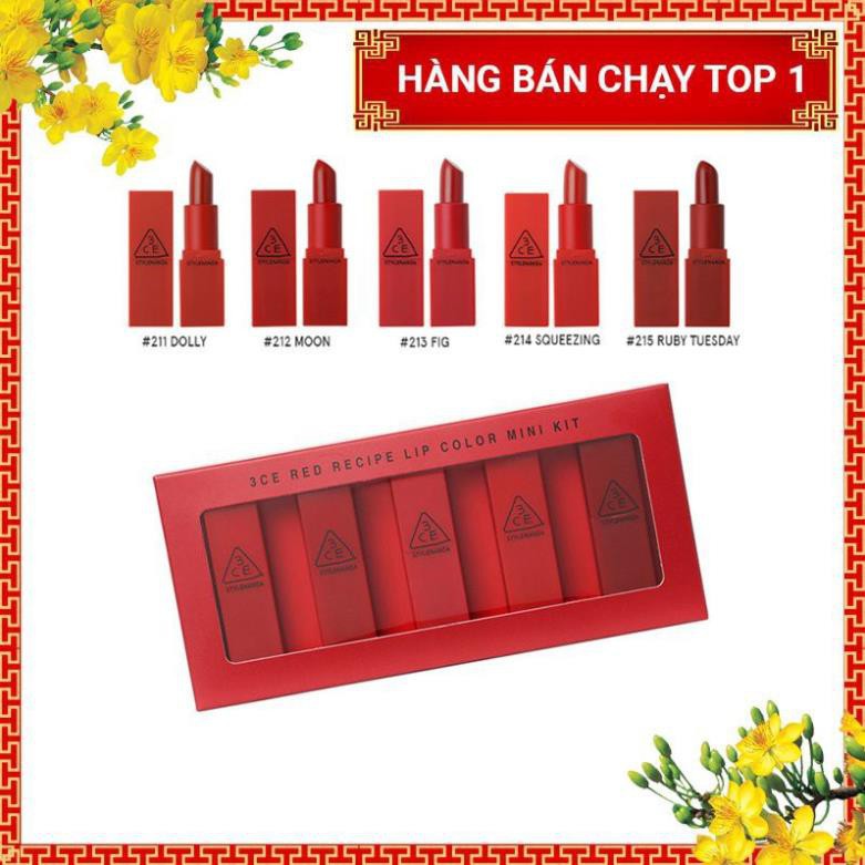 [FREESHIP] [HÀNG MỚI VỀ] Set son sáp 3CE 5 cây mini tone đỏ