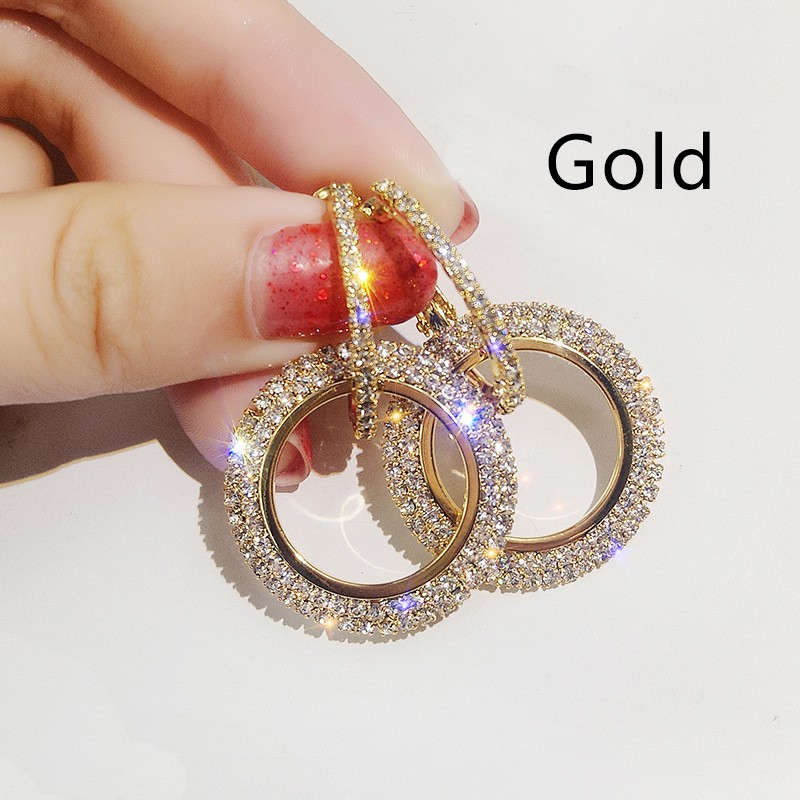 Đôi khuyên tai GMAI dáng tròn đính đá nhân tạo thời trang dành cho nữ