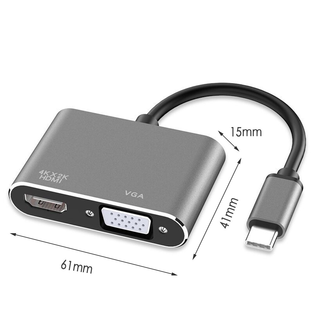 Bộ Chuyển Đổi Hub 2 trong 1 Type C Sang HDMI VGA 2 in 1 Type-C hỗ trợ 4K Thunderbolt 3 / 4 Cho Điện Thoại Laptop