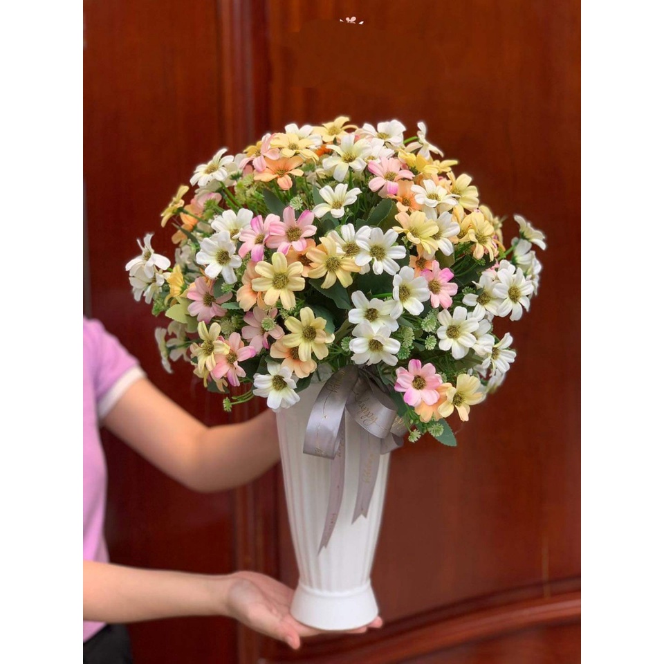 Bình hoa màu hồng pastel xinh xắn decor đáng yêu Bát Tràng freeship