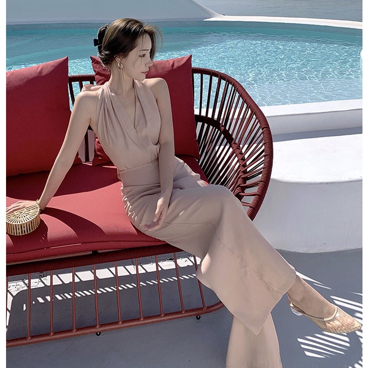 Sẵn - 𝑵𝒂𝒈𝒐𝒓𝒆 | Jumpsuit Nữ Thiết Kế Lưng Cao Ống Rộng Màu Kaki Sang Chảnh Qúy Phái, Áo Liền Quần Hở Lưng Adelia.Shop | BigBuy360 - bigbuy360.vn