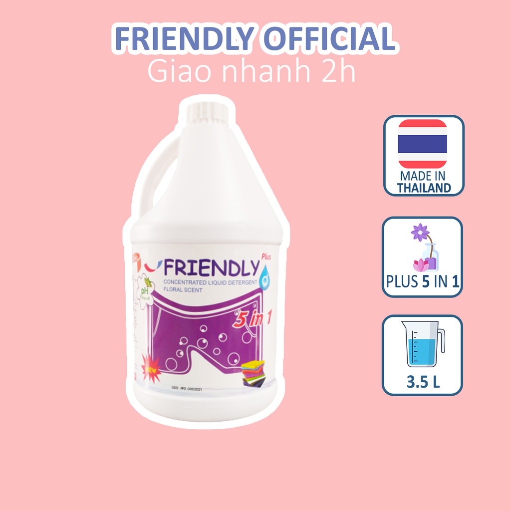 Nước giặt xả vải đậm đặc FRIENDLY PLUS 5 in 1 dung tích 3,5 lít - Đậm đặc hơn